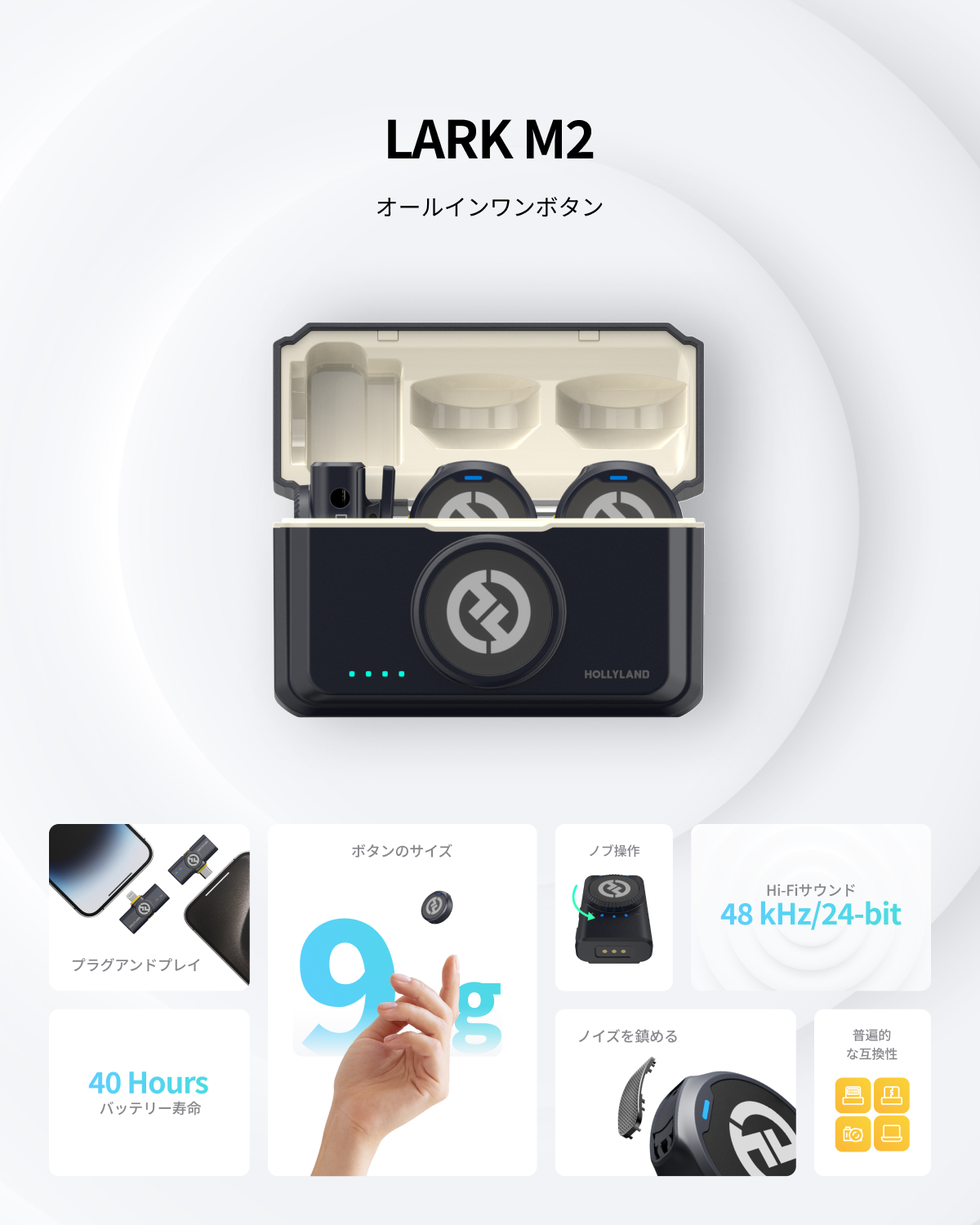 LARK M2 – 超軽量プラグ&プレイラベリアワイヤレスマイク – Hollyland LARK M2 – 超軽量プラグ&プレイラベリアワイヤレスマイク – Hollyland